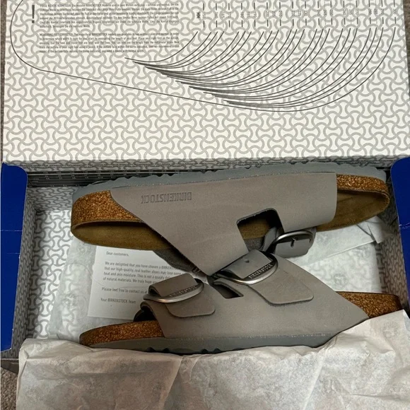 Brand New Birkenstock Arizona Big Buckle Dove Gray Sandals Size 38 Narrow - Picture 5 of 6